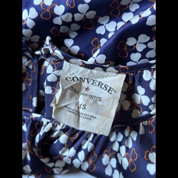 Converse x John Varvatos Dress XS 100% Silk Purple Fit & Flare Floral Belted - Picture 7 of 8